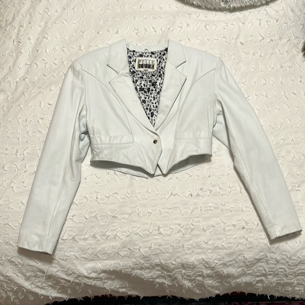 Vintage PELLE CUIR white leather crop jacket S